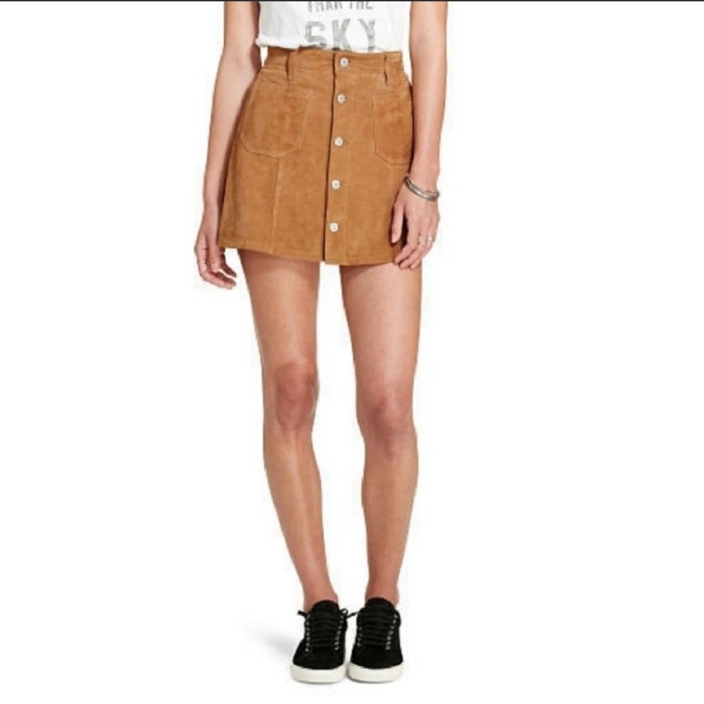 DENIM & SUPPLY button front 100% goat suede skirt
